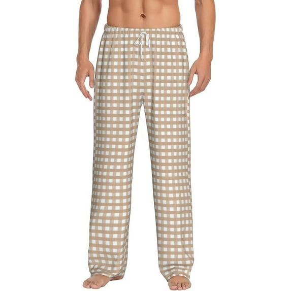 Vsdgher Brown Gingham Print Mens Pajama Pants Sleep & Lounge Pants, PJ Bottoms With elastic waistb and Pockets