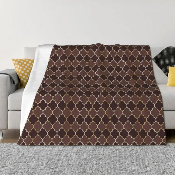 Vsdgher Brown Gold Grid Pattern Fleece Throw Blanket, Horizontal Fleece Bedding Home Decor for Couch & Bed All Season Use -80"x60"