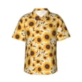 thumbnail image 1 of Vsdgher Brown Leaf Pattern Sunflower Print Men's Hawaiian Shirts Button Down Tropical Holiday Beach Shirts Vacation Clothes,Large, 1 of 7