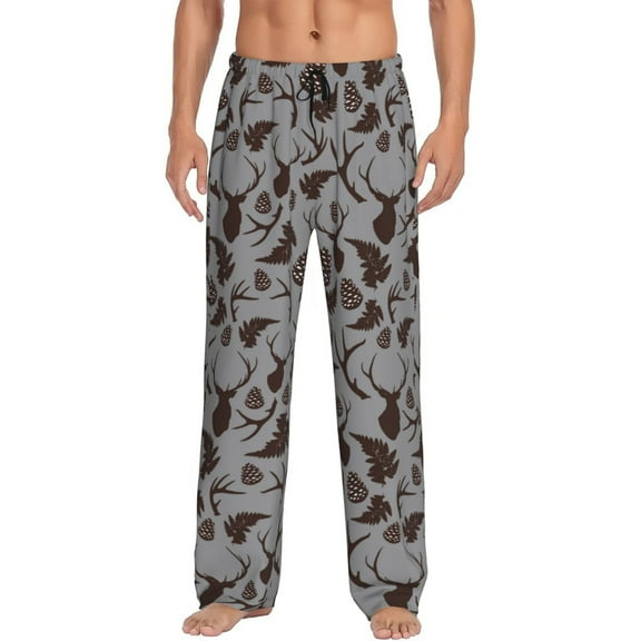 Vsdgher Brown Moose with Pinecones Mens Pajama Pants Sleep & Lounge Pants, PJ Pants-XX-Large