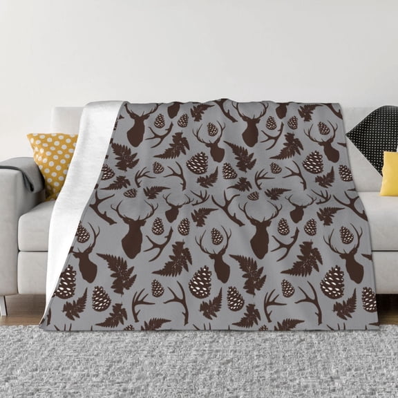 Vsdgher Brown Moose with Pinecones Pattern Fleece Throw Blanket, Horizontal Fleece Bedding Home Decor for Couch & Bed All Season Use -80"x60"