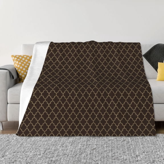 Vsdgher Brown Moroccan Trellis Pattern Fleece Throw Blanket, Horizontal Fleece Bedding Home Decor for Couch & Bed All Season Use -80"x60"