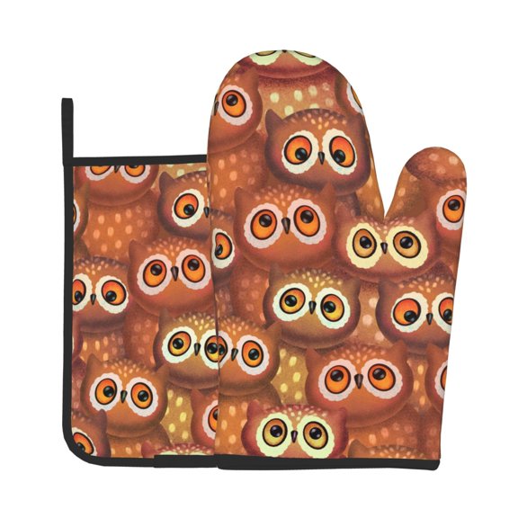 Vsdgher Brown Owl Oven Mitts and Pot Holders 2 pcs Set,High Heat Resistant Kitchen Oven Glove for Baking and Cooking