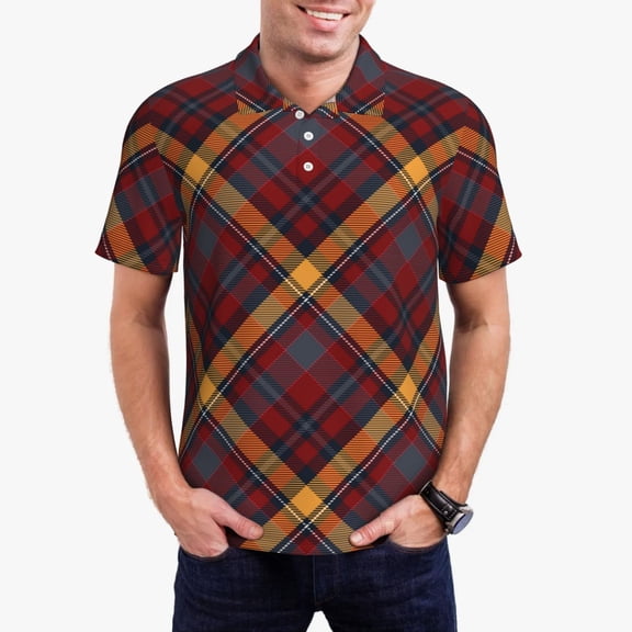 Vsdgher Buffalo Check Plaid Polo Shirts for Men, Men's Short Sleeve Stretch Polo Shirt, Shirts for Men-4X-Large