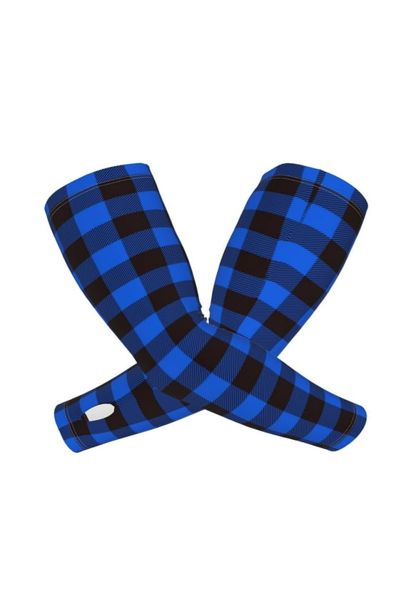 Buffalo Plaid Blue Black Pattern Cooling Arm Sleeves for Men & Women, Breathable, UV Sun Protection, Sports Arm Sleeves for Women, Men & Youth