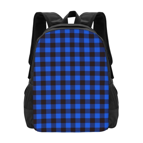Vsdgher Buffalo Plaid Blue Black Print Backpack for Women Men School Bookbag with Laptop Compartment for College Work Travel, Simple Fashion Casual Daypack, Fit 15" Laptop