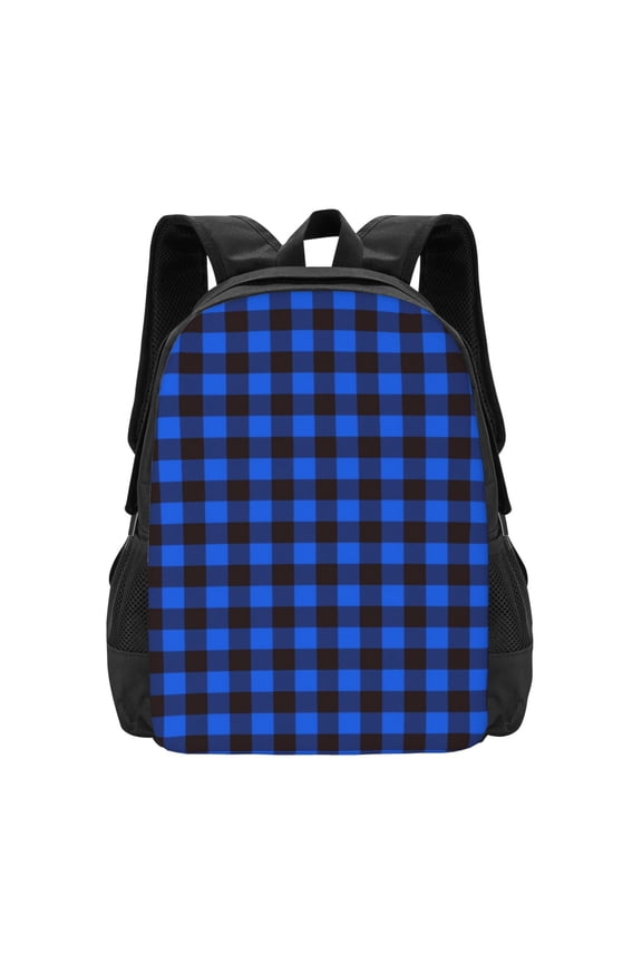 Buffalo Plaid Blue Black Print Backpack for Women Men School Bookbag with Laptop Compartment for College Work Travel, Simple Fashion Casual Daypack, Fit 15" Laptop