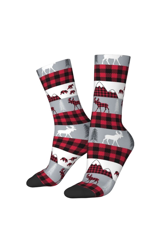 Buffalo Plaid Forest Crew Socks for Men & Women, Breathable Casual Athletic Ankle Socks