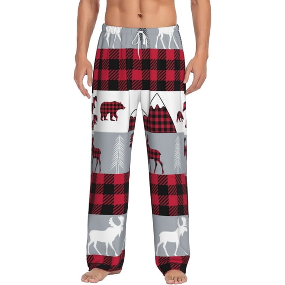 Vsdgher Buffalo Plaid Forest Print Mens Pajama Pants Sleep & Lounge Pants, PJ Bottoms With elastic waistb and Pockets