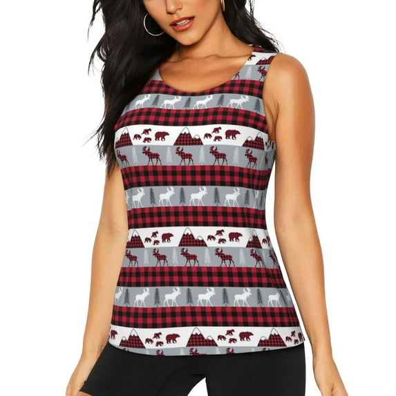 Vsdgher Buffalo Plaid Forest Print Tank Top Sports Vest Bra for Women Sports ,Performance Stretchy Quick Dry Sports Workout Running Top Vest with Removable Pads