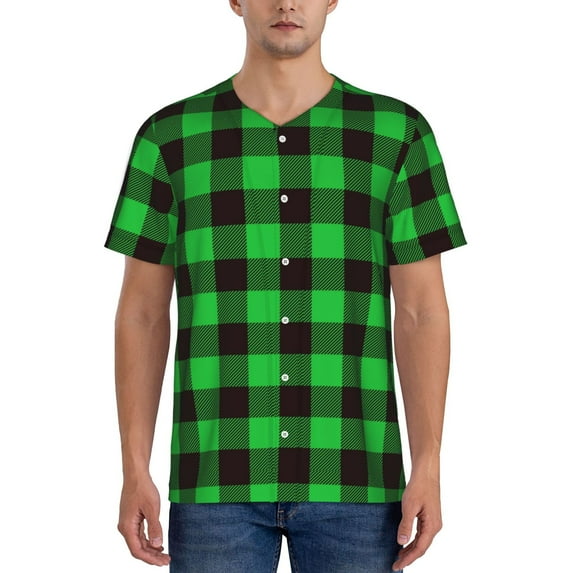 Vsdgher Buffalo Plaid Green Black Mens T-Shirts Baseball Vintage Fashionable Lightweight Casual Crew Neck Slim Fit with Long Sleeves-Medium