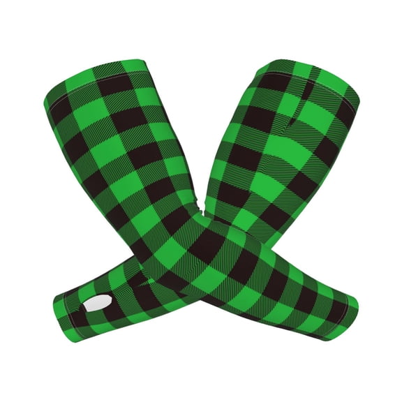 Vsdgher Buffalo Plaid Green Black Pattern Cooling Arm Sleeves for Men & Women, Breathable, UV Sun Protection, Sports Arm Sleeves for Women, Men & Youth