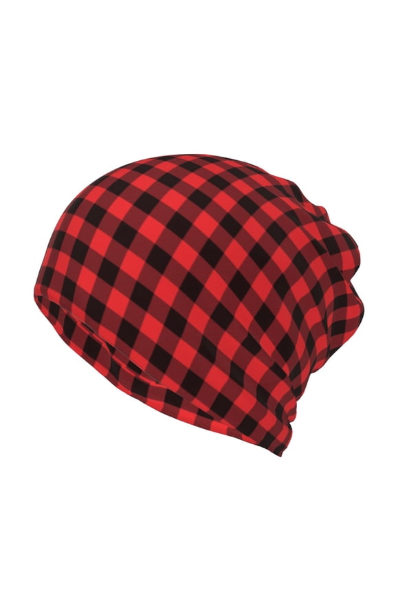 Buffalo Plaid Red Black Slouchy Beanie Hat for Men/Women, Skull Cap Chemo Cap Night Sleeping Cap