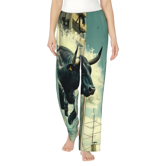 Vsdgher Bull Charging Through Waves Women’s Womens Pajama Pants, Lounge Wide Leg PantsLounge Pants,Sleep Bottoms, Lounge for Women-Medium