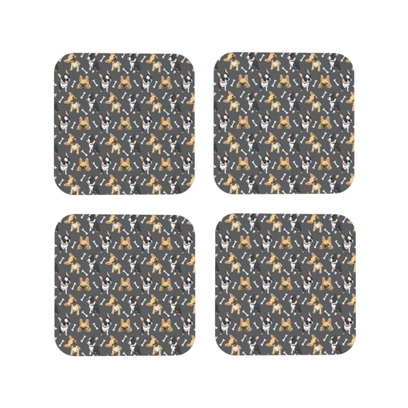 Vsdgher Bulldog And BONES Leather Coasters for Drinks, Durable Drink Coasters 4 Set for Tabletop Protection, Luxurious Home Décor and Housewarming Gift ( {designName})Square