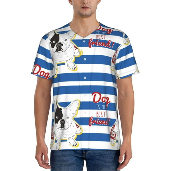 Vsdgher Bulldog Friend Mens T-Shirts Baseball Vintage Fashionable Lightweight Casual Crew Neck Slim Fit with Long Sleeves-Small