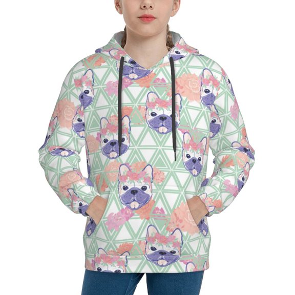 Vsdgher Bulldog Hoodie Youth Classic Hooded Pullover Sweatshirts Essentials Hoodie for Children (s-xl)-Large