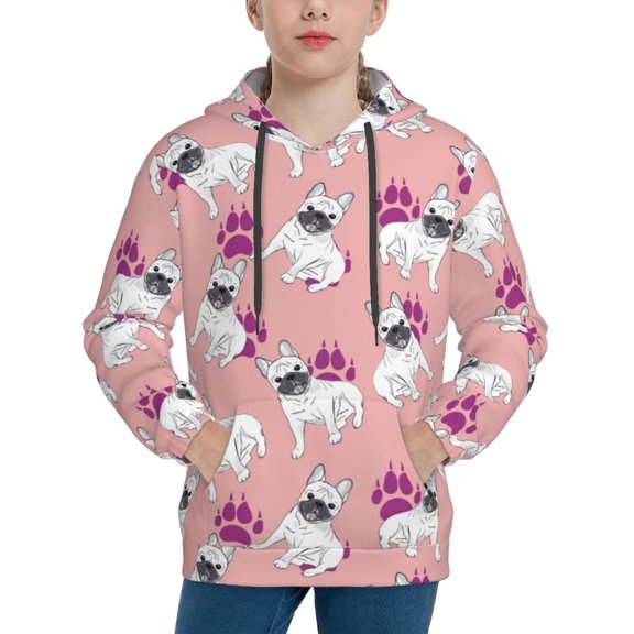 Vsdgher Bulldog Hoodie Youth Classic Hooded Pullover Sweatshirts Essentials Hoodie for Children (s-xl)-Large