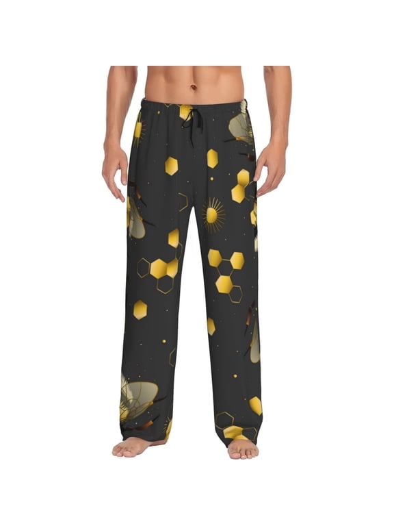 Bumblebee Print Mens Pajama Pants Sleep & Lounge Pants, PJ Bottoms With elastic waistb and Pockets