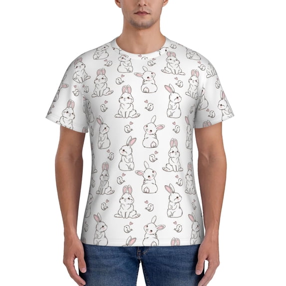 Vsdgher Bunny And Bird Print Men's Dry Fit Mesh Athletic Shirts Moisture Wicking Tennis T-Shirt Tops
