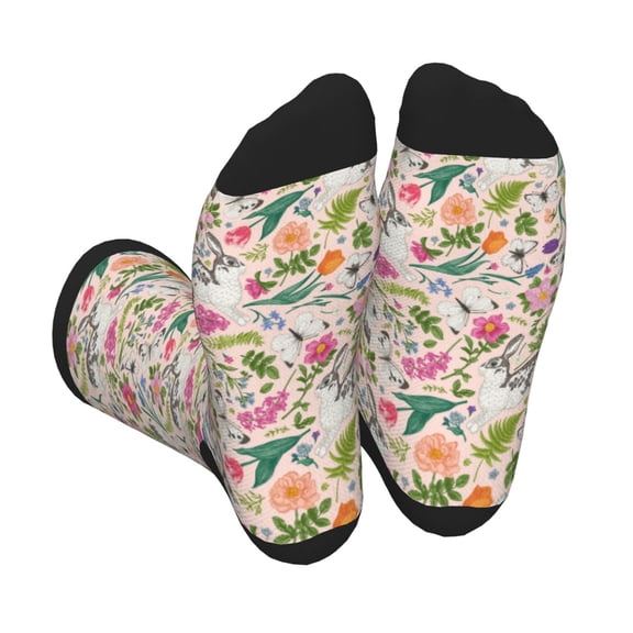 Vsdgher Bunny Floral Unisex Crew Socks Lightweight Breathable Ventilation Ankle Socks, Mid-calf socks for Daily
