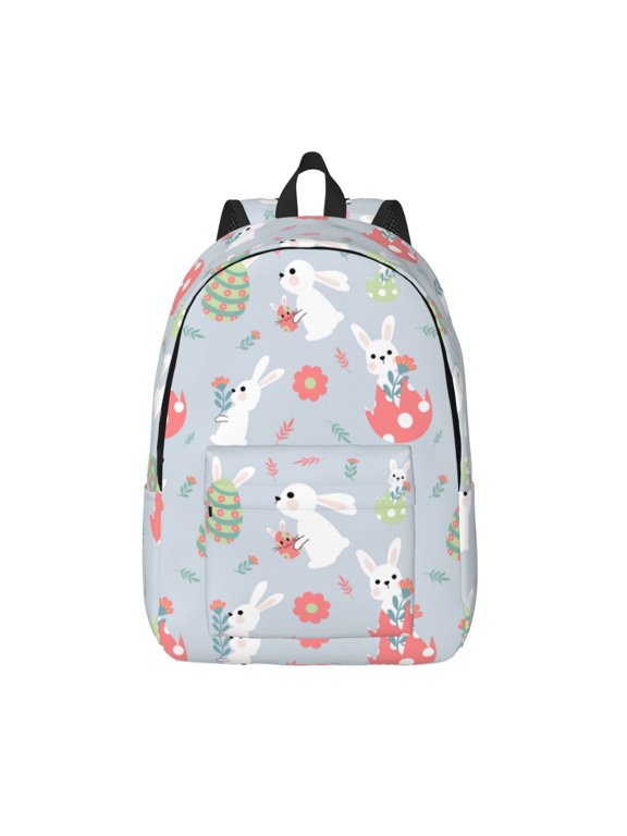 Bunny cartoon with easter Print Canvas Backpack Travel Rucksack Unisex Knapsack 15.7/17.7Inch Laptop Backpack for Work,College -Small