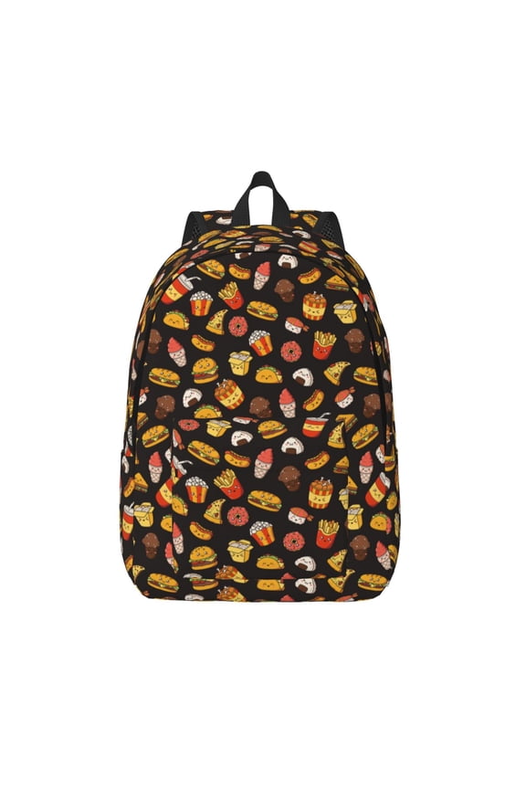 Burger Fries Print Canvas Backpack Travel Rucksack Unisex Knapsack 15.7/17.7Inch Laptop Backpack for Work,College -Small