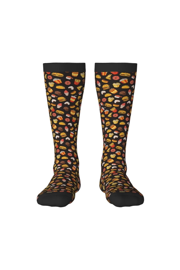 Burger Fries Print Thigh High Socks Extra Long Stretchy Sock Women Over Knee High Opaque Stocking Daily Wear