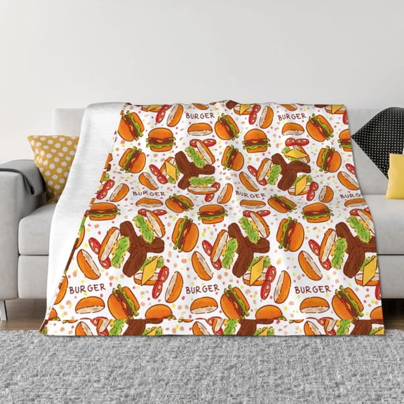 Vsdgher Burger Pattern Fleece Throw Blanket, Horizontal Fleece Bedding Home Decor for Couch & Bed All Season Use -50"x40"