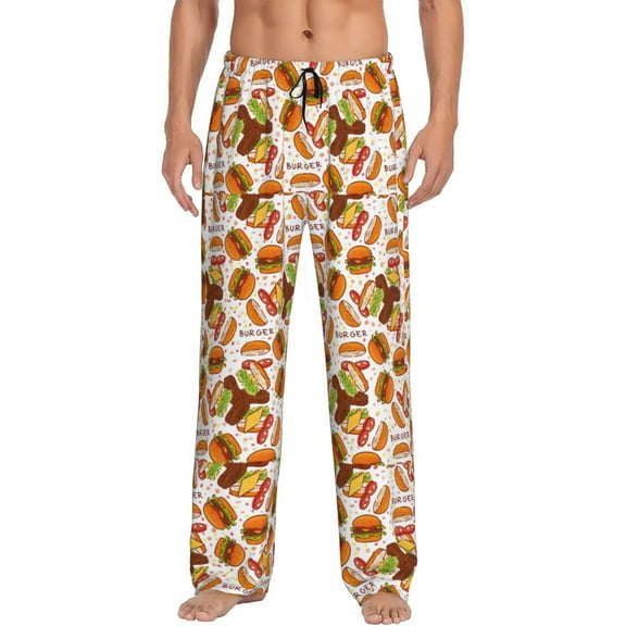 Vsdgher Burger Print Mens Pajama Pants Sleep & Lounge Pants, PJ Bottoms With elastic waistb and Pockets