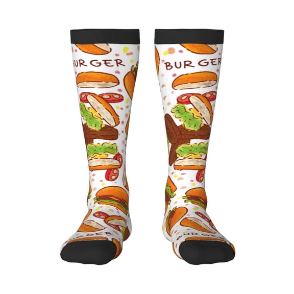 Vsdgher Burger Print Thigh High Socks Extra Long Stretchy Sock Women Over Knee High Opaque Stocking Daily Wear