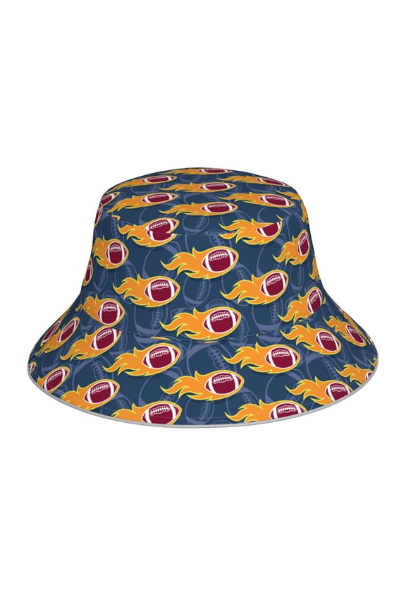 Burning Rugby Balls Print Bucket Hat for Men&Women Bucket Hat Reversible Summer Double-Side-Wear Travel Gardening, Beach, Camping, Hiking, Fishing Cap