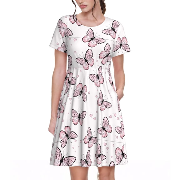 Vsdgher Butterflies (2) for Womens Summer 2025 Casual Midi Maxi Dresses Lightweight Short Sleeve Round Neck Beach Dress -3X-Large