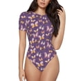 thumbnail image 1 of Vsdgher Butterflies And Floral Prinr Short Sleeve Body suit for Womens, Sexy Onesie One Piece Round Neck Bodysuit Shapewear Tummy Control-Medium, 1 of 1