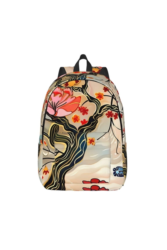 Butterflies And Flowers Painting Print Canvas Backpack Travel Rucksack Unisex Knapsack 15.7/17.7Inch Laptop Backpack for Work,College -Medium