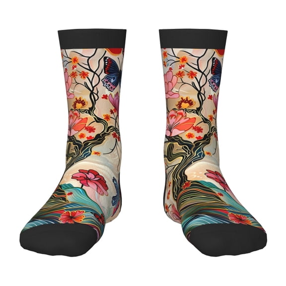 Vsdgher Butterflies And Flowers Painting Pattern Kids Socks Boys Girl Crew Athletic Half Sport Running Breathable Socks Lightweight Stretch Crew Socks