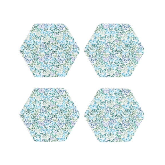 Vsdgher Butterflies Leather Coasters for Drinks, Durable Drink Coasters 4 Set for Tabletop Protection, Luxurious Home Décor and Housewarming Gift ( {designName})Hexagon