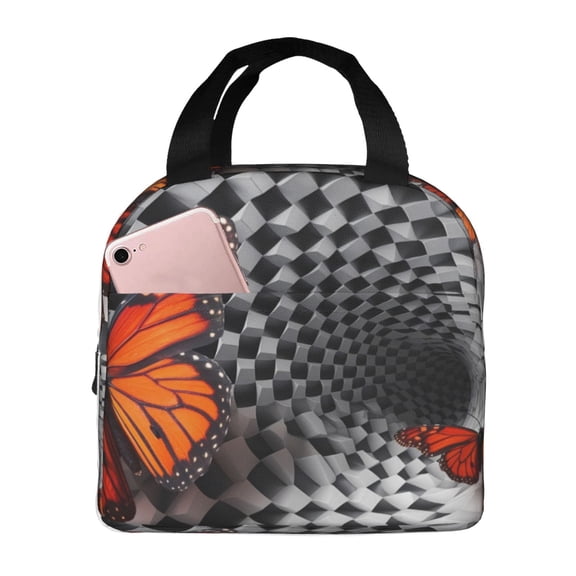 Vsdgher Butterflies Optical Illusion Lunch Bag, Lunch Box for Women Adult Men, Lunch Tote Insulated Cooler Lunch Container for Work/Office/Picnic/Travel