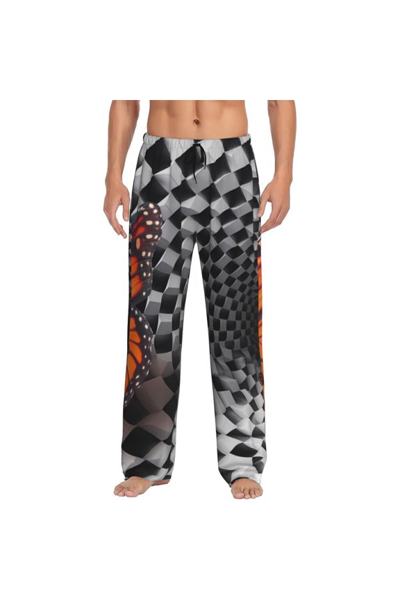 Butterflies Optical Illusion Mens Pajama Pants Sleep & Lounge Pants, PJ Pants-Small