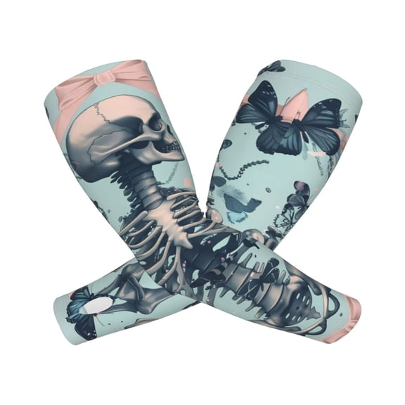 Vsdgher Butterflies Skull Bows Pattern Cooling Arm Sleeves for Men & Women, Breathable, UV Sun Protection, Sports Arm Sleeves for Women, Men & Youth