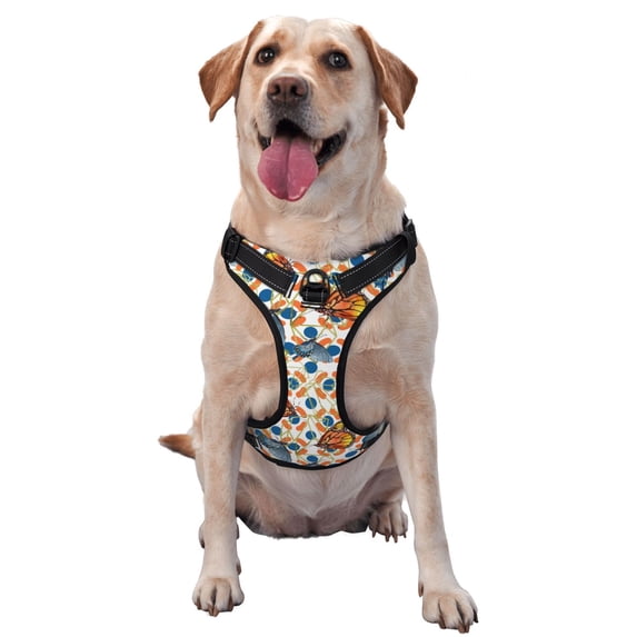 Vsdgher Butterflies Wild Insect Pattern Dog Harness,No Pull Pet Harness with Soft Padded Handle,Adjustable Reflective Vest with 2 Buckles,4 Slide Buckles,S-XL
