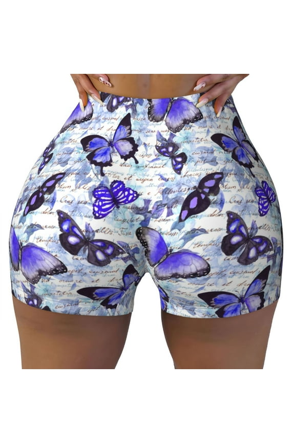 Butterflies print Workout Shorts for Women Seamless Soft Smooth Gym Yoga Scrunch Active Exercise Fitness Shorts