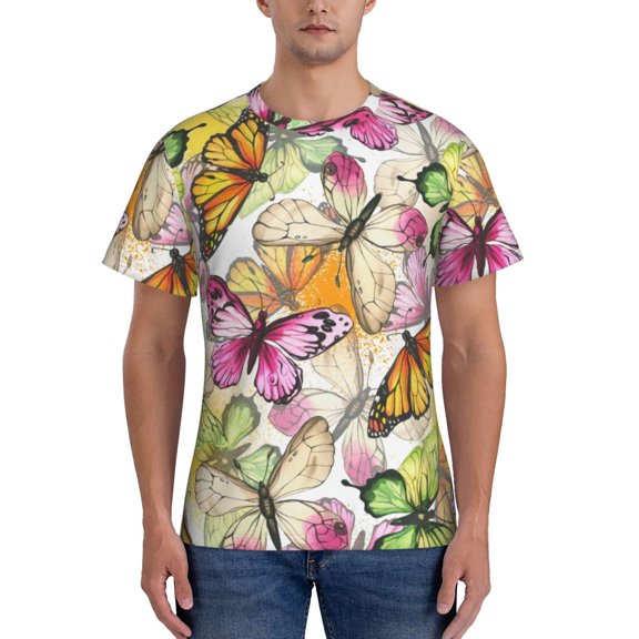 Vsdgher Butterflies2 Print Men's Dry Fit Mesh Athletic Shirts Moisture Wicking Tennis T-Shirt Tops