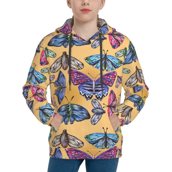Vsdgher Butterfly 3 Hoodie Youth Classic Hooded Pullover Sweatshirts Essentials Hoodie for Children (s-xl)-Medium