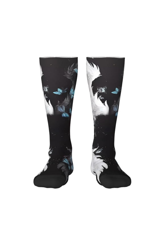 Butterfly Angel Wings Art Knee Socks, High Socks Long Stretchy Sock Women Knee High Stocking, Long Socks for Women