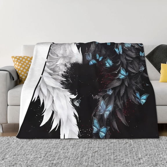 Vsdgher Butterfly Angel Wings Art Pattern Fleece Throw Blanket, Horizontal Fleece Bedding Home Decor for Couch & Bed All Season Use -80"x60"
