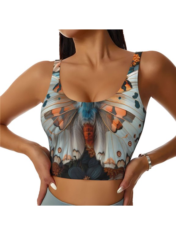 Butterfly and Bloom Beauty Sports Bras for Women, Women Athletic Tank Top Built-in Bra Camisole Sports Vest for Yoga Running Fitness Exercise-Medium
