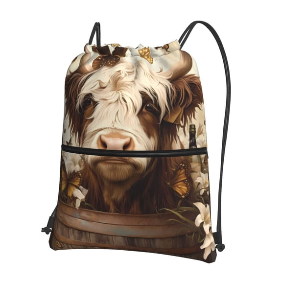 Vsdgher Butterfly Cow Barrel Drawstring Backpack Water Resistant String Bag Sports Sackpack Gym Sack for Men Women