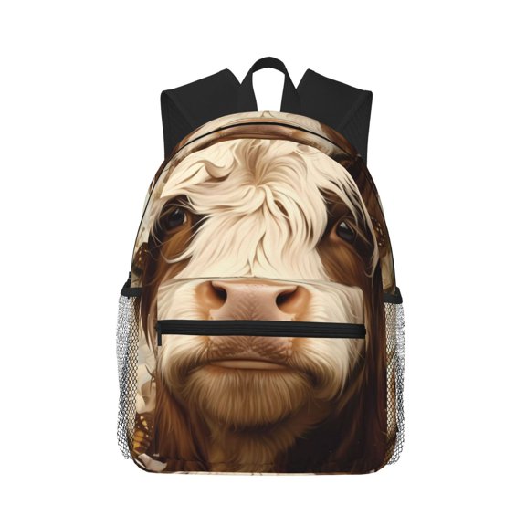 Vsdgher Butterfly Cow Barrel Unisex Large Capacity Bookbag, Schoolbag, Casual Daypack for High School, College, Teens, Travel, Work