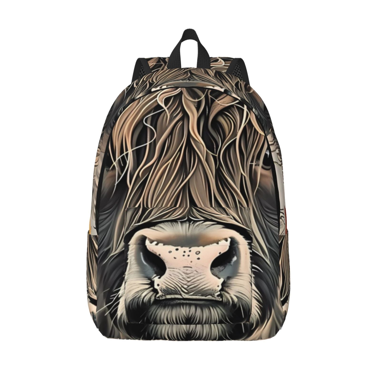 Vsdgher Butterfly Cow With Flowers Print Canvas Backpack Travel Rucksack Unisex Knapsack 15.7/17.7Inch Laptop Backpack for Work,College -Small